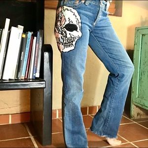 Grail Sugar Skull Embroidered Jeans 28 RARE